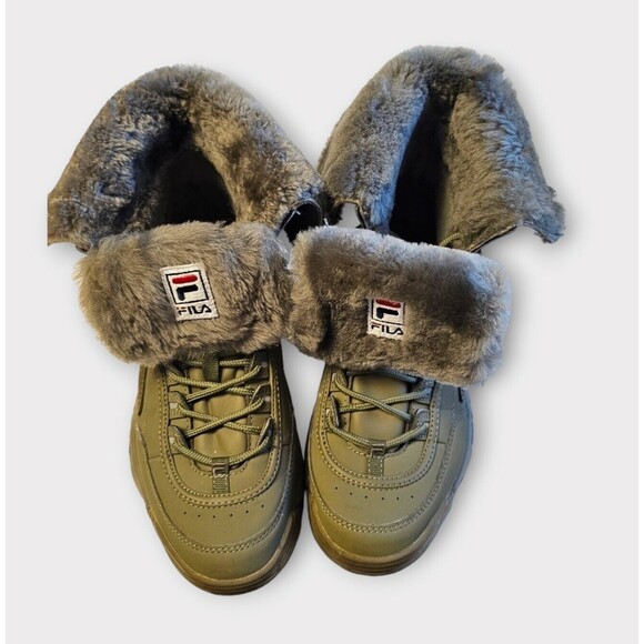 FILA Disruptor Comfy Shearling Boot Olive Green Leather Fur 9.5 Mens - Picture 6 of 16